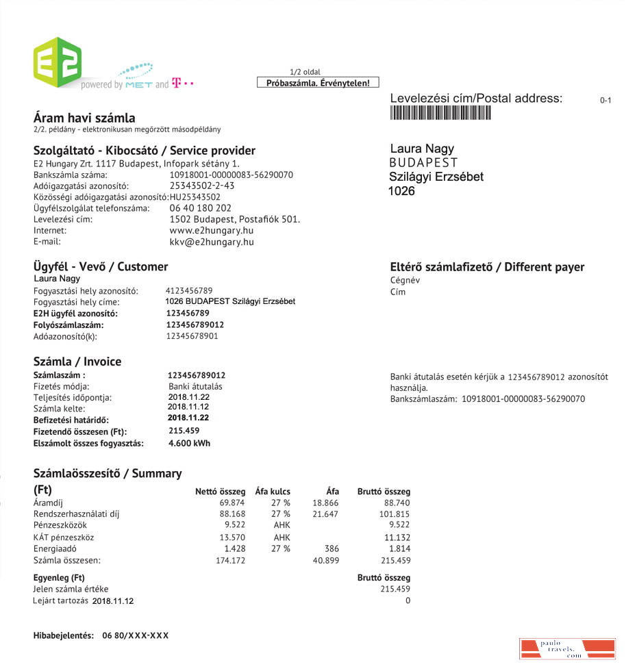 Hungary E2 utility bill, PSD format